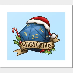 D20 Merry Critmas Dice Blue Posters and Art